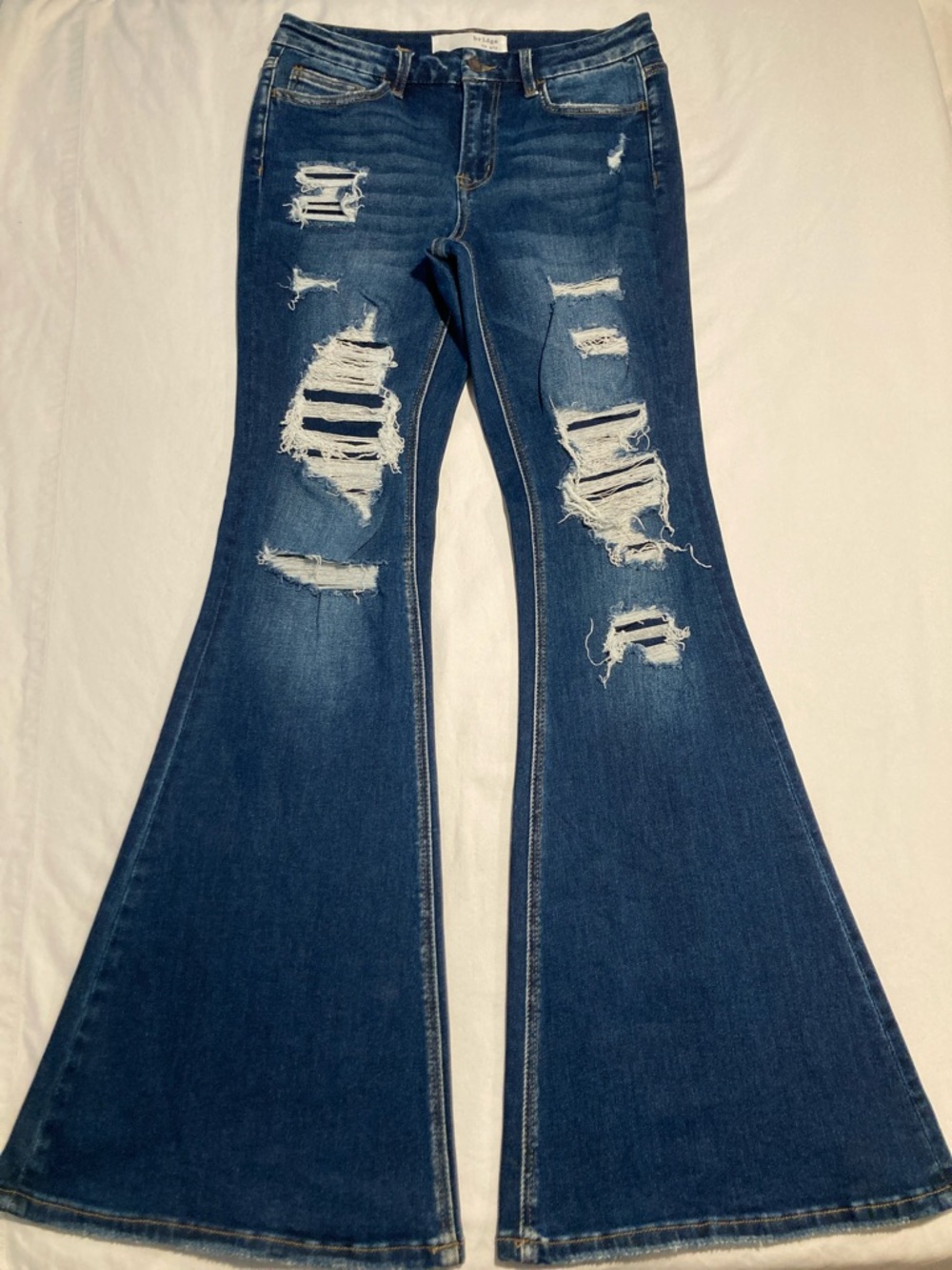 High-Rise Dark Blue Distressed Flare Jeans - Women (Item No. R13)